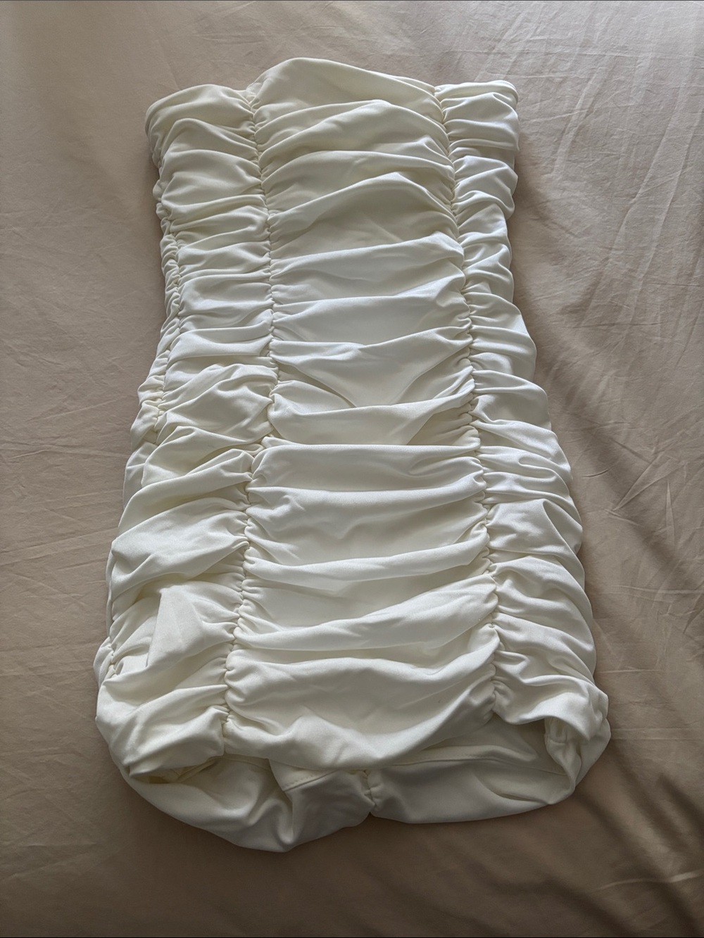 Katie J NYC White Ruched Strapless Kids Formal Dress